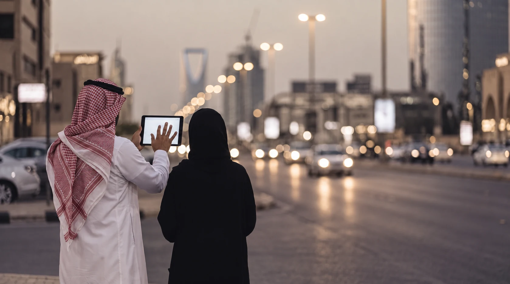 صورة من الهوية البصرية لمنصة نافذة: باحث ميداني ومستجيبة في الرياض.